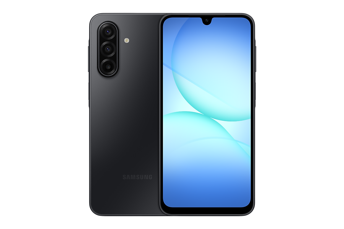 Black Samsung Galaxy A17, front and back